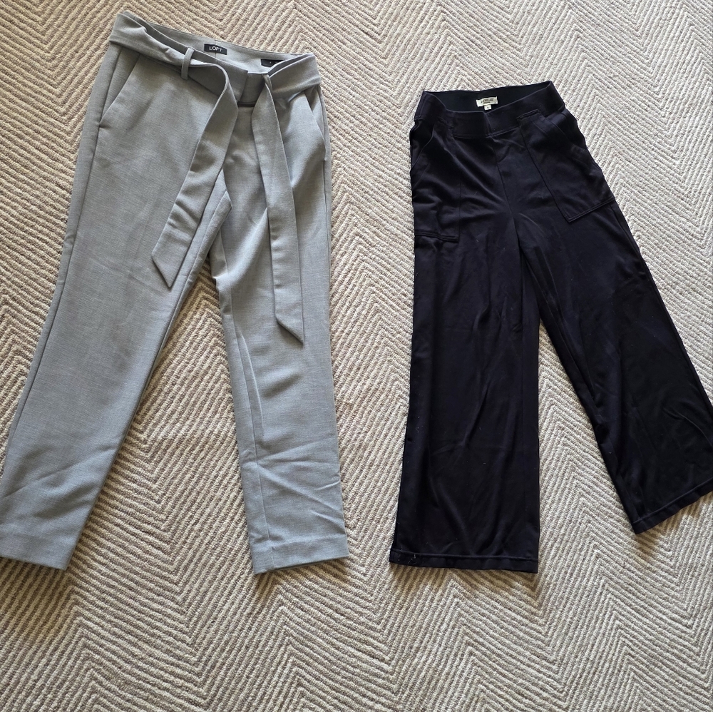 2 Pair Womens Crop Length Work Pants, Size 2 And Size Small